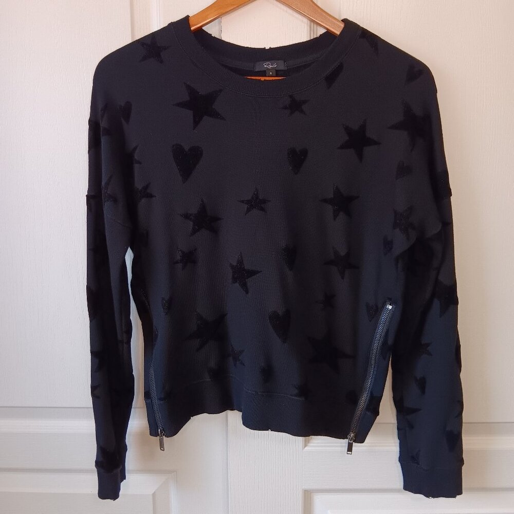 Rails Women's Black Marlo Flocked Hearts and Stars Distressed Sweatshirt Size S